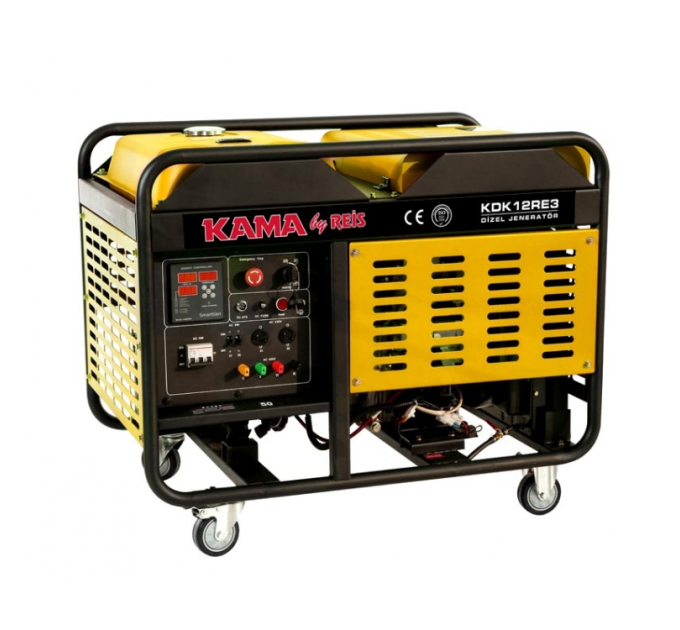Генератор дизельний KDK12RE3, 3-фазний 220 / 400V, 50Hz, 12kVA / 10kW, бак 34л, витрата 3 л / год, пуск: стартер (без АКБ), водяне охолодження, 1060x650x735 мм, 220 кг