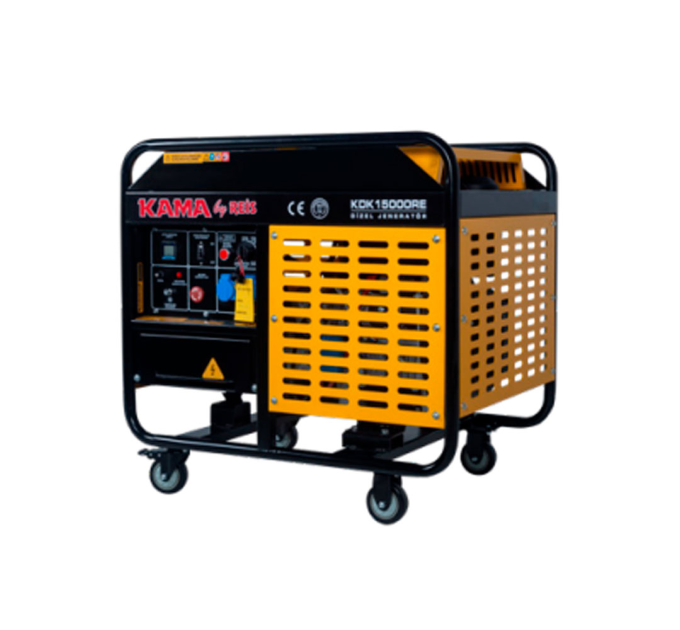 Генератор дизельний KDK15000RE, 1-фазний 230V, 50Hz, 15kVA / 12kW, бак 34 л, витрата 3.3 л / год, пуск: стартер (без АКБ), 960x660x760 мм, 230 кг