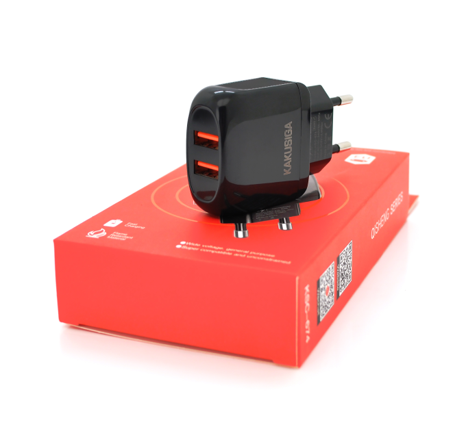 СЗУ KAKUSIGA KSC-674 QISHENG, AC100-240V, 2хUSB-A. DC 5V / 2.4A, Black, Box