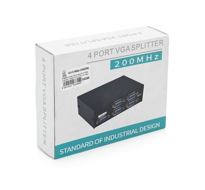 Активний спліттер VGA сигналу KV-FJ1504A (VGA2004) 150MHz 4 Port, DC5V / 2A, Black
