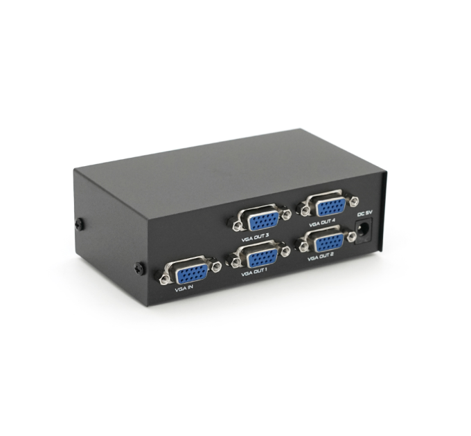 Активний спліттер VGA сигналу KV-FJ1504A (VGA2004) 150MHz 4 Port, DC5V / 2A, Black