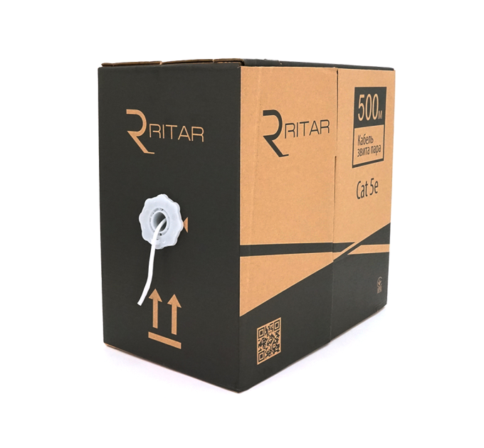 Кабель КВП UTP (2*2*0.5) 2p 24 AWG, Ritar, (CCA), для внутр. робіт, 500м, White, Corton BOX (380x380x450),Q2