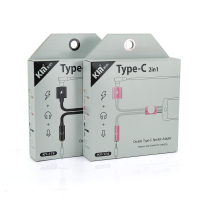 Перехідник 2 в 1 KY-174 Type-C(M) =>Type-C(F) + Jack 3.5mm(F), 5см, White / Pink, Box