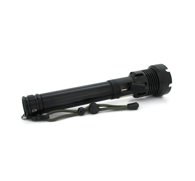 Ліхтар ручний Voltronic XHP90.2, 1LED XHP110, 72W, бічний світлодіод, 7 режими, ZOOM, 2х18650 / без Акб, Black, IP40, кабель USB-micro, 260х60х35мм, BOX