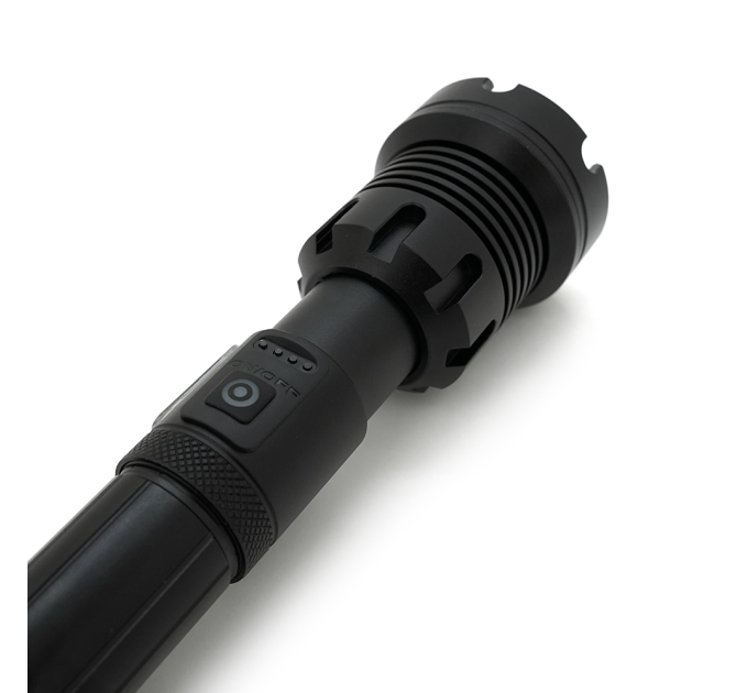 Ліхтар ручний Voltronic XHP90.2, 1LED XHP110, 72W, бічний світлодіод, 7 режими, ZOOM, 2х18650 / без Акб, Black, IP40, кабель USB-micro, 260х60х35мм, BOX