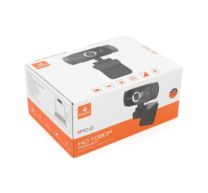 Вебкамера із мікрофоном Kisonli PC-2, 1080P 30fps, пласт. корпус, Black, BOX