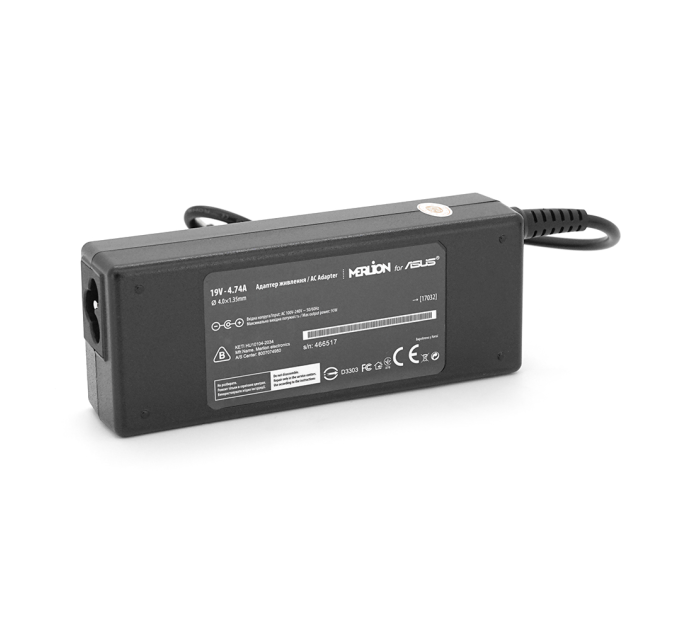 Блок живлення MERLION для ноутбука ASUS 19V 4.74A (90 Вт) штекер 4.0 * 1.35мм, довжина 0,9 м + кабель живлення