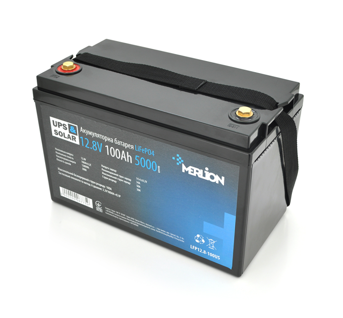 Літій-залізо-фосфатний акумулятор Merlion LiFePO4 12.8V 100AH,(4S1P / BMS-50A),(330x173x220), до 5000 циклів