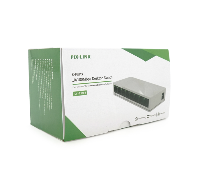 Комутатор PIX-LINK LV-SW08 8 портів Ethernet 10 / 100 Мбіт / сек, BOX Q100