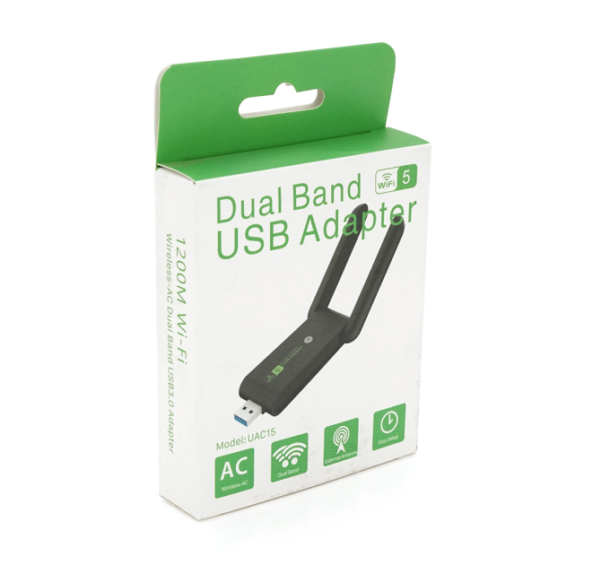 Бездротовий мережевий адаптер Wi-Fi-USB3.0 Merlion LV-UAC15,RTL8812BU, з 2-ма антенами 10см,802.11bgn, 1200MB,2.4 GHz,Blister