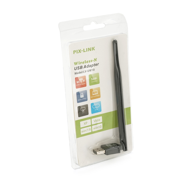 Бездротовий мережевий адаптер з антеною 10см Wi-Fi-USB LV-UW10-5DB MTK7601, 802.11bgn,150MB, 2.4GHz,WIN7 / XP / Vista / 2K / MAC / LINUX