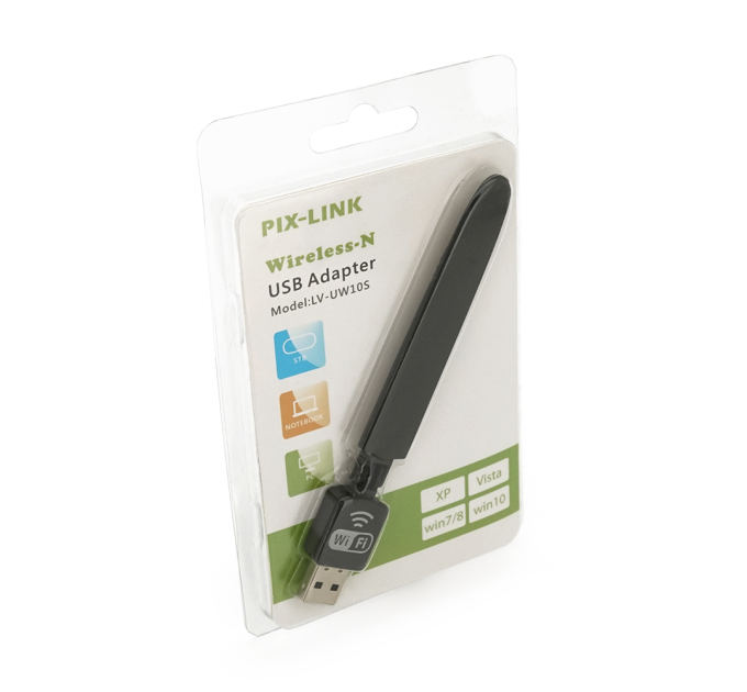 Бездротовий мережевий адаптер з антеною 10см Wi-Fi-USB LV-UW10SRK -2DB 8188, 802.11bgn, 150MB, 2.4 GHz, WIN7 / XP / Vista / 2K / MAC / LINUX