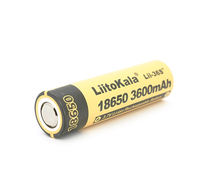 Акумулятор 18650 Li-Ion LiitoKala Lii-36S+, 3600mAh, 3.7V (2.75-4.2V), 65.5mm x 18.5mm, , Black / Yelow