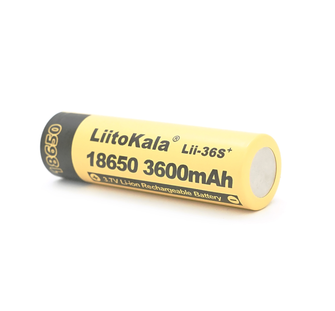 Акумулятор 18650 Li-Ion LiitoKala Lii-36S+, 3600mAh, 3.7V (2.75-4.2V), 65.5mm x 18.5mm, , Black / Yelow
