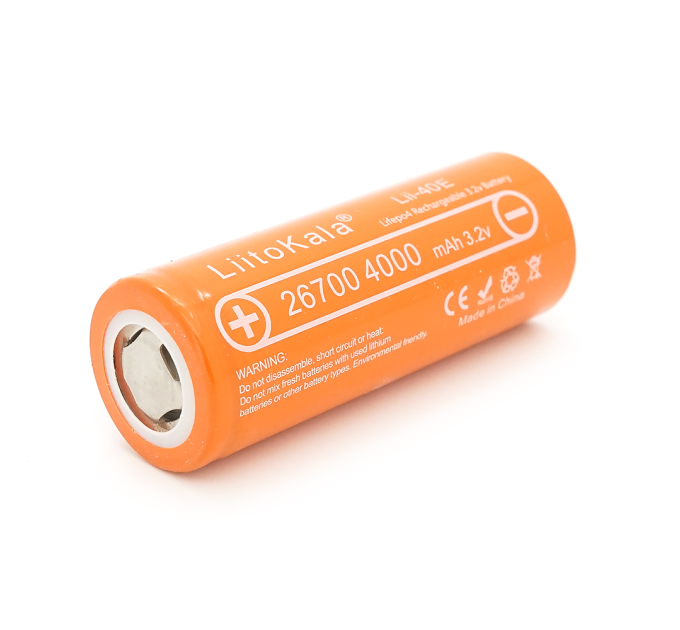 Аккумулятор 26700 Lifepo4 LiitoKala Lii-40E, 4000mah （4100-4200mah）, 3.2V (2.75-4.2V), Orange, 71mm x 26.5mm, цена за 1 шт