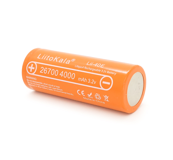 Аккумулятор 26700 Lifepo4 LiitoKala Lii-40E, 4000mah （4100-4200mah）, 3.2V (2.75-4.2V), Orange, 71mm x 26.5mm, цена за 1 шт