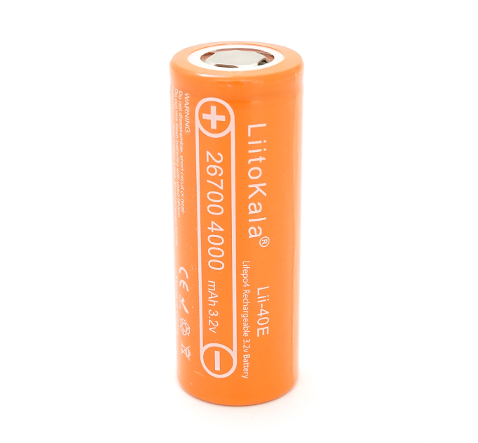 Аккумулятор 26700 Lifepo4 LiitoKala Lii-40E, 4000mah （4100-4200mah）, 3.2V (2.75-4.2V), Orange, 71mm x 26.5mm, цена за 1 шт