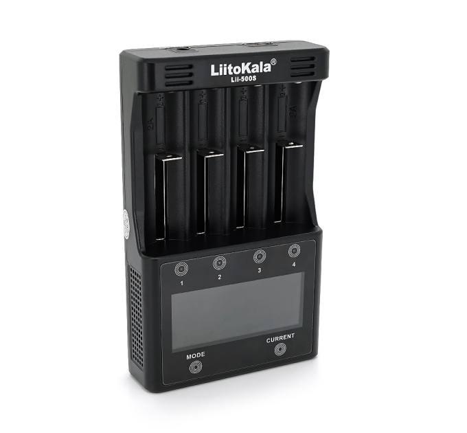 ЗУ універсальне Liitokala Lii-500S, СЗУ+АЗУ, 4 канали, LCD дисплей, підтримує Li-ion, Ni-MH та Ni-Cd AA (R6), ААA (R03), AAAA, С (R14)