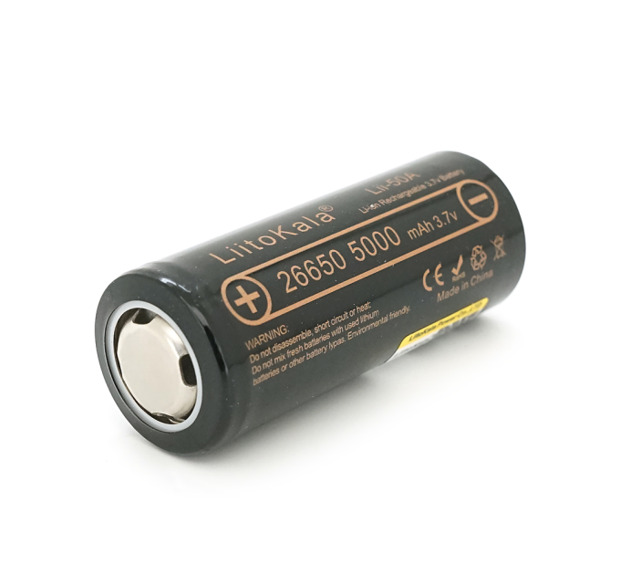Акумулятор 26650 Li-Ion LiitoKala Lii-50A-JT, 5000mAh (5100-5200mAh), 15A, 3.7V (2.75-4.2V), Black, 2 шт в упаковці, ціна за 1 шт