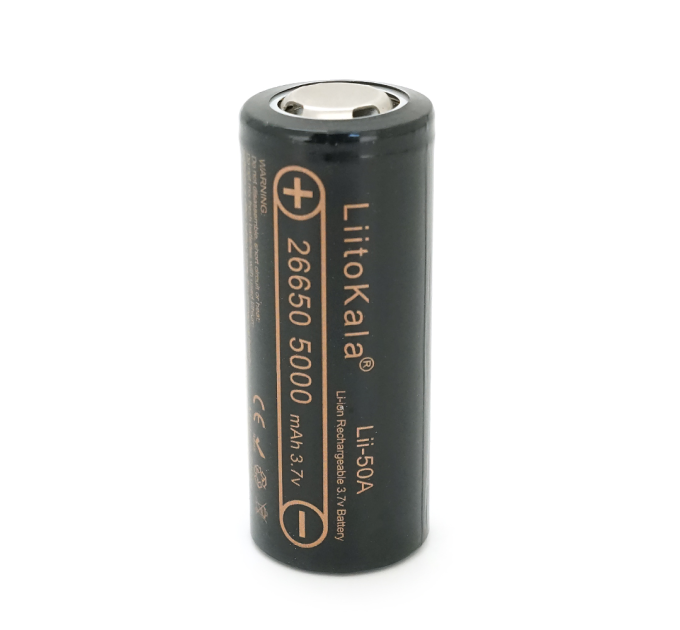 Акумулятор 26650 Li-Ion LiitoKala Lii-50A-JT, 5000mAh (5100-5200mAh), 15A, 3.7V (2.75-4.2V), Black, 2 шт в упаковці, ціна за 1 шт