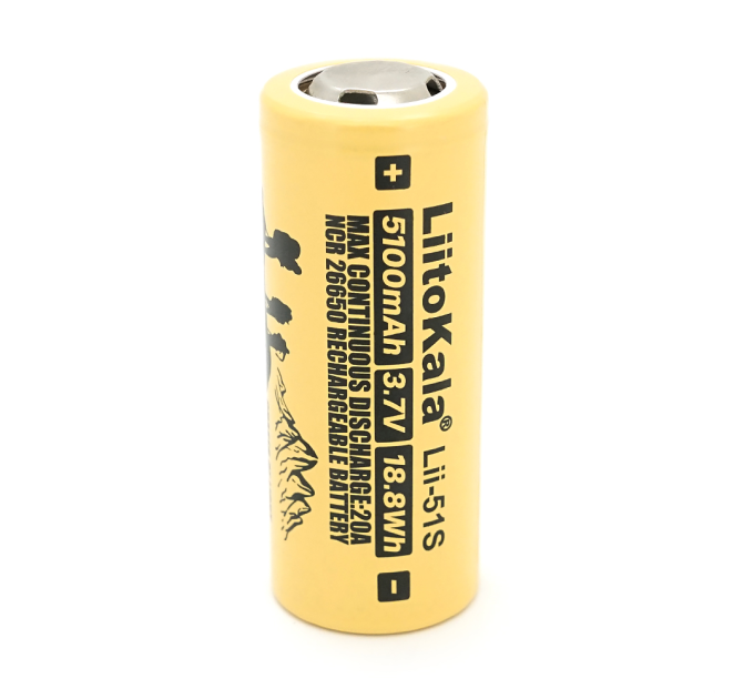 Акумулятор 26650 Li-Ion LiitoKala Lii-51S-JT, 5100mAh (5100-5500mAh), 20A, 18.8Wh, 3.7V (2.75-4.2V), кремовий, 65.5mm x 26.8mm, ціна за 1 шт