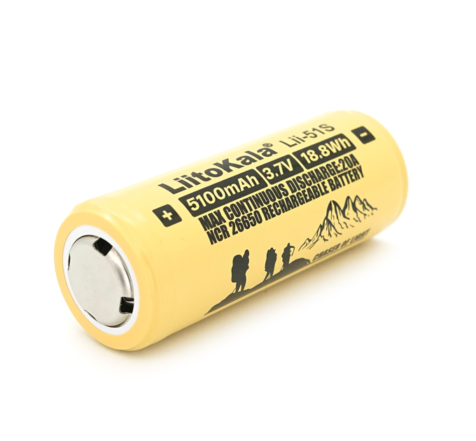 Акумулятор 26650 Li-Ion LiitoKala Lii-51S-PSB, 5100mAh (5100-5500mAh), 20A, 18.8Wh, 3.7V (2.5-4.2V), кремовий, 65.5mm x 26.8mm, ціна за 1 шт