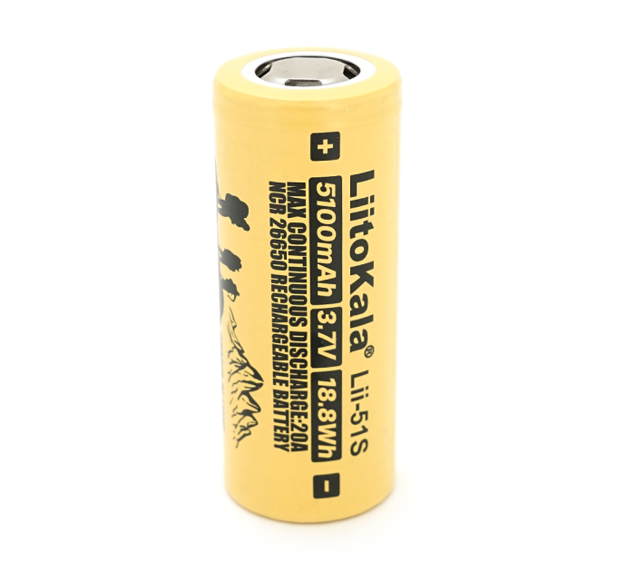 Акумулятор 26650 Li-Ion LiitoKala Lii-51S, 5100mAh (5100-5500mAh), 20A, 18.8Wh, 3.7V (2.75-4.2V), кремовий, 65.5mm x 26.8mm, ціна за 1 шт