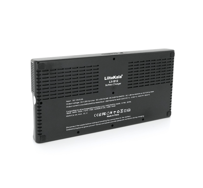 ЗУ універсальне Liitokala Lii-S12, 12+2 каналів, Ni-Mh / Li-ion / LiFePo4 / крона, 220V / 12V, LED+LCD, Box