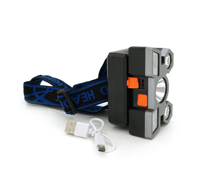 Налобний ліхтарик Voltronic MJ 2022,3 led 3W, 2 Led Cob, 4 режими, корпус-пластик, водостійкий, ip44, живлення АКБ вбудований ААА, USB micro кабель, 6500K, BOX