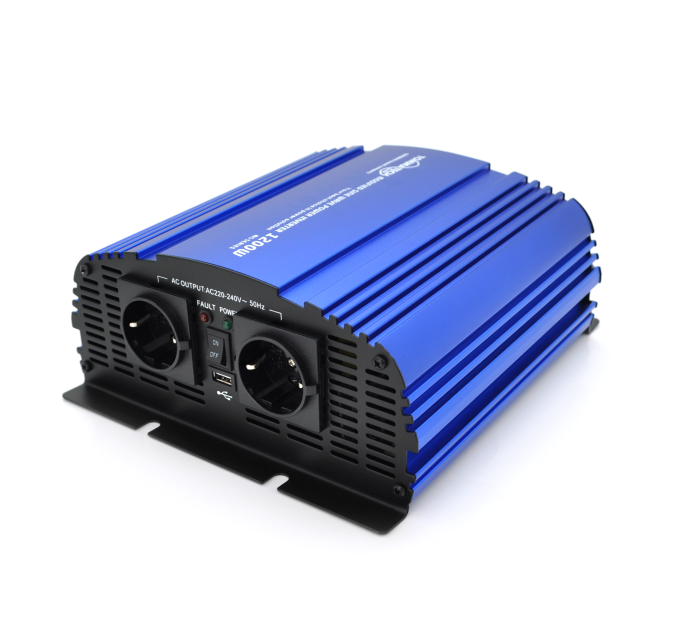 Інвертор напруги Tommatech MS-1200, 12V / 220V, 1200W з апроксимованою синусоїдою, 2Shuko, USB, клемні дроти, 2 запобіжники, Q4