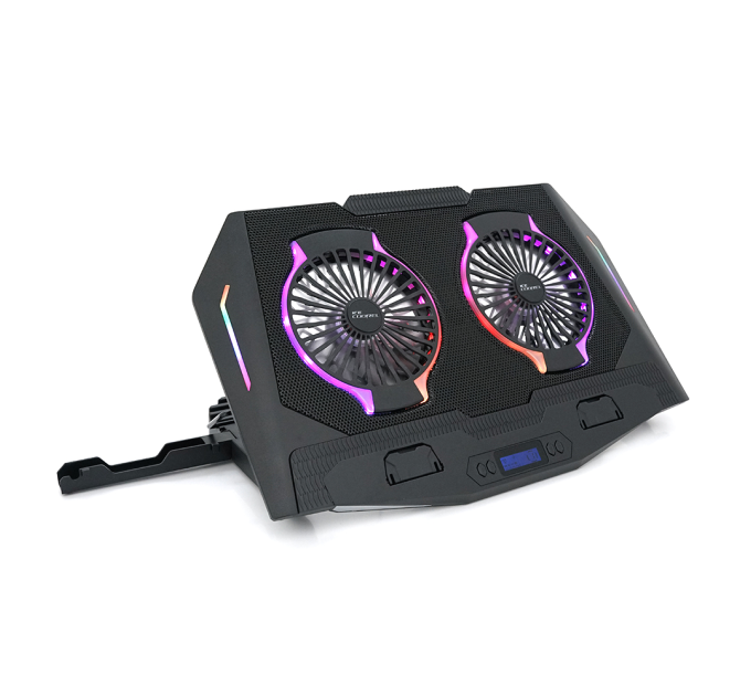 Підставка для ноутбука IceCoorel N10, 10-18", 2*125mm 1400±10% RPM, корпус пластик+алюміній, 2xUSB 2.0+LCD display+підставка для мобільного телефону
