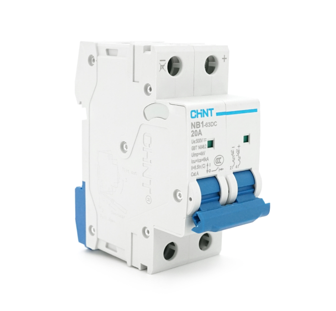 Автоматичний вимикач постійного струму CHNT NB1-63DC 2P C20 DC500V, 20A, 6kA, DIN, 86*36*49.5mm