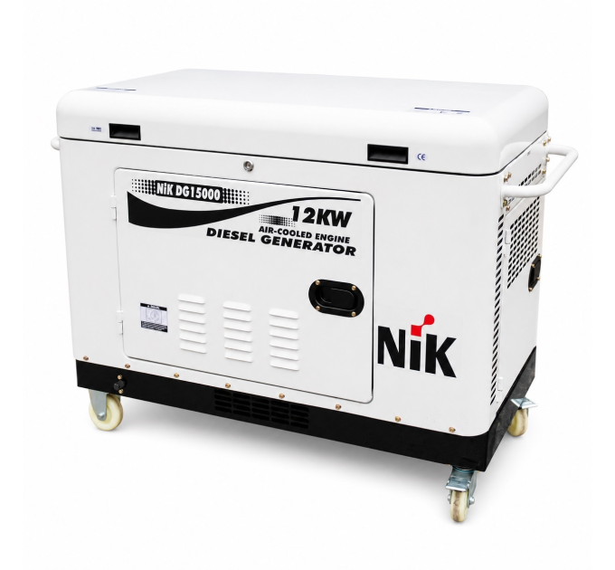 Генератор дизельний NIC DG15000, 1-фазний 230V, 50Hz, 12kW, бак 25 л, витрата 3.1 л / год, пуск: стартер / AVR, 1280х750х870 мм, 315кг
