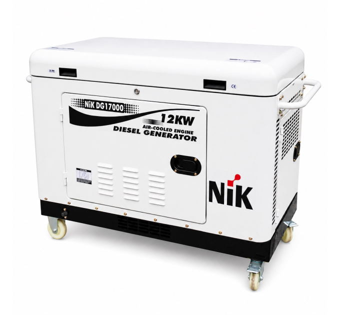Генератор дизельний NIC DG17000, 3-фазний 230 / 380V, 50Hz, 12kW, бак 25 л, витрата 3.1 л / год, пуск: стартер / AVR, 1280х710х872 мм, 295кг