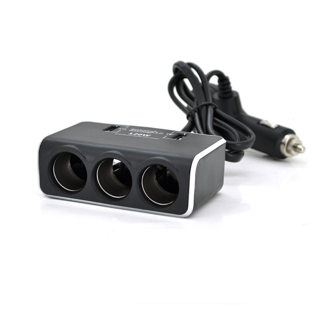 АЗП розгалужувач + вольтметр Olesson 1639, 12V-3 * 12V + 2 * USB, Black, Blister
