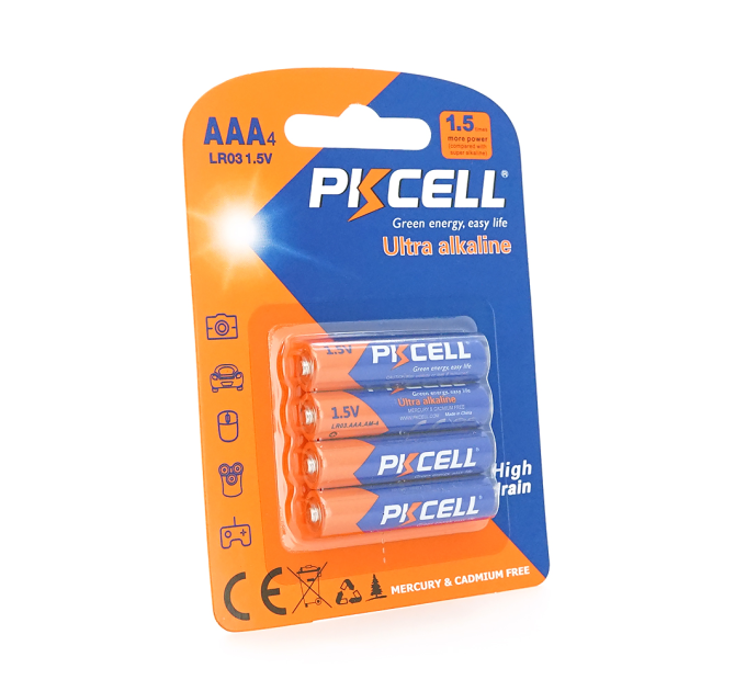 Батарейка лужна PKCELL 1.5V AAA / LR03, 4 штуки в блістері, Q12 / 144