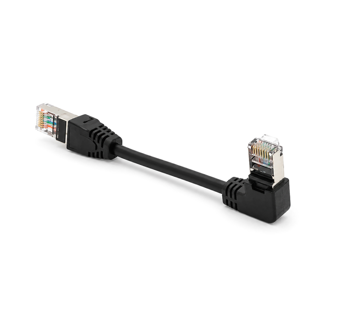 Патч-корд литий UTP, RJ45(прямий / кутовий), неекранований, UTP5e 0.13m,patch D=4.9mm AWG26 1x90° CU,чорний, Q200