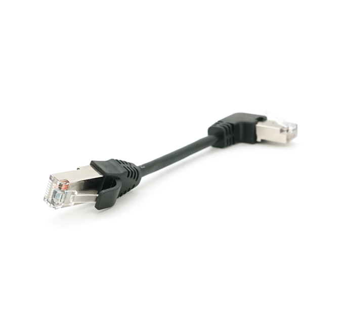 Патч-корд литий UTP, RJ45(прямий / кутовий), неекранований, UTP5e 0.13m,patch D=4.9mm AWG26 1x90° CU,чорний, Q200