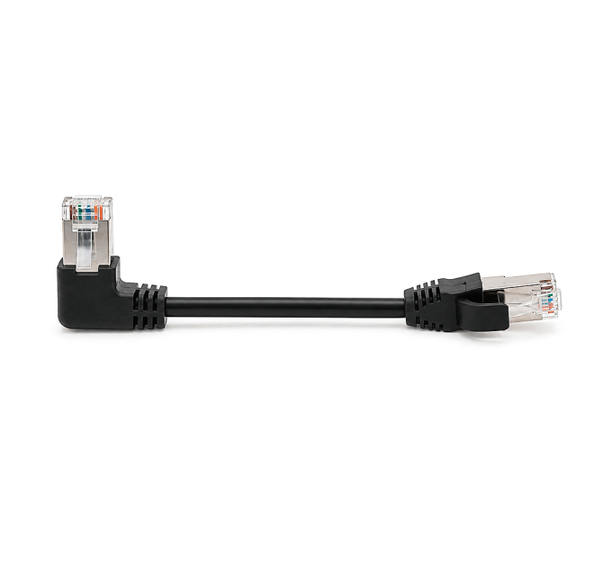 Патч-корд литий UTP, RJ45(прямий / кутовий), неекранований, UTP5e 0.13m,patch D=4.9mm AWG26 1x90° CU,чорний, Q200