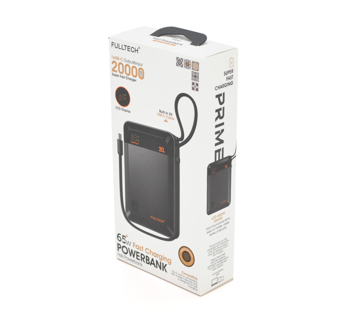 PowerBank FULLTECH PRIME FP42 20000mAh, PD65W+22.5W, Input: (Type-C), Output: (USB, 2*Type-C), індикація заряду, 0,440kg, Black, Box