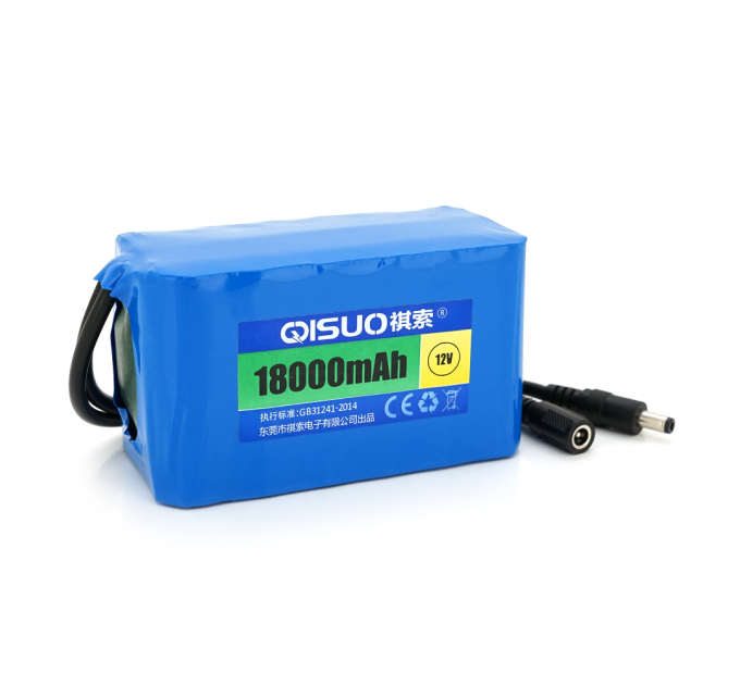 Акумуляторна батарея літієва QiSuo 12V 18A з елементами Li-ion 18650, DC5.5x2.1, (125x57x68mm)