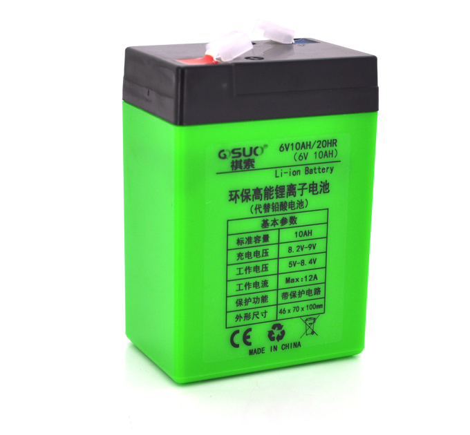 Акумуляторна батарея літієва QiSuo 6V 10A з елементами Li-ion 18650 (70X46X100) + зарядний пристрій 8,4V 1A + крокодили