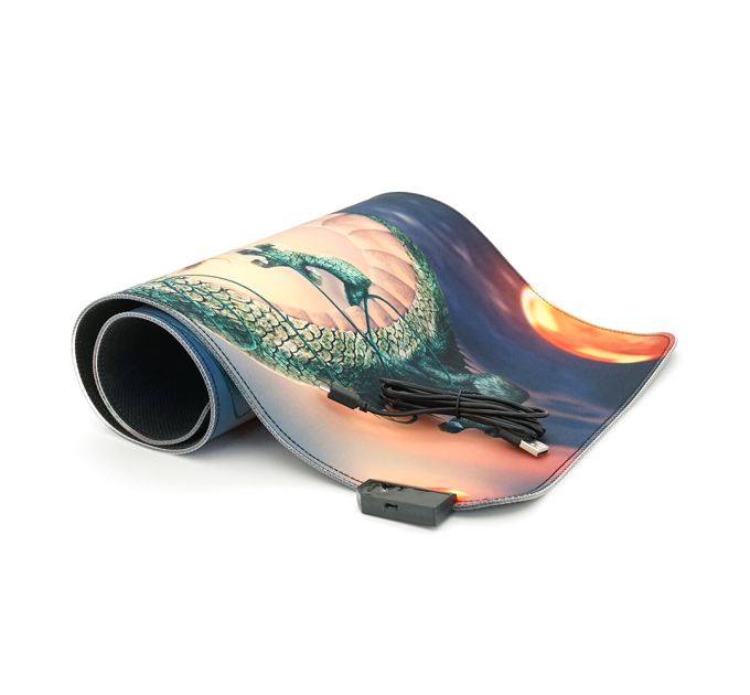 Килимок 300*800 для миші "Dragon" тканинний з боковою прошивкою, товщина 3 мм, RGB підсвічування, живлення USB 1,8 м, Color Box