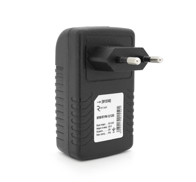 POE інжектор RITAR RT-PIN-12 / 12EU, 12V 1A (12Вт) з портами Ethernet 10 / 100Мбіт / с, EU PLUG