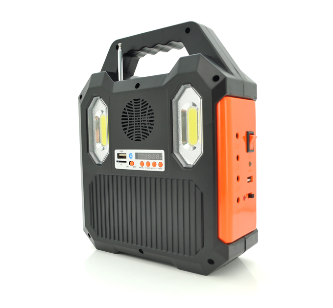 Переносний ліхтар RT903BT+Solar, 1 режим+ сигнал SOS, Радіо+ Bluetooth колонка, вбудований аккум, 3 лампочки 3W, Black / Orange