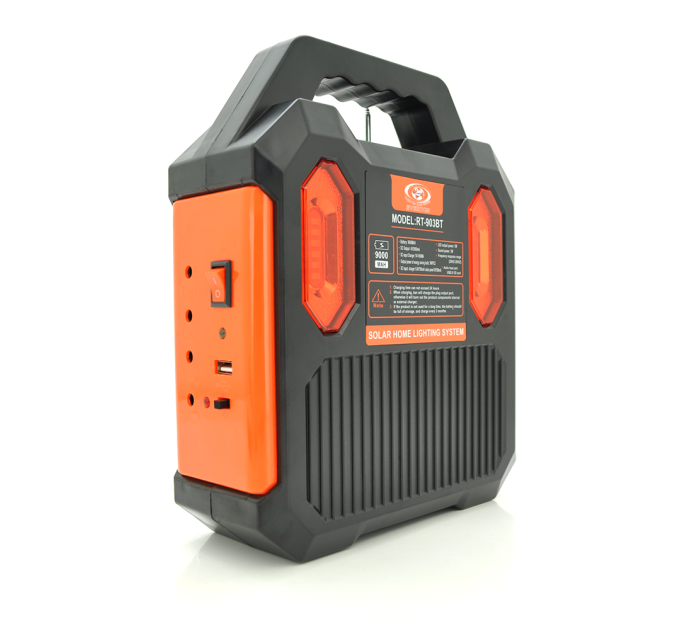 Переносний ліхтар RT903BT+Solar, 1 режим+ сигнал SOS, Радіо+ Bluetooth колонка, вбудований аккум, 3 лампочки 3W, Black / Orange