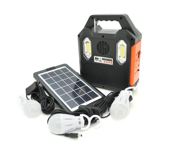 Переносний ліхтар RT903BT+Solar, 1 режим+ сигнал SOS, Радіо+ Bluetooth колонка, вбудований аккум, 3 лампочки 3W, Black / Orange