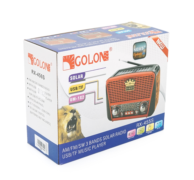 Радіоприймач GOLON RX455S, LED, 6W, AM / FM радіо, Вхід microSD, USB, живлення від 220+АКБ+2*LR20, корпус пластмас, Black / Grey, BOX