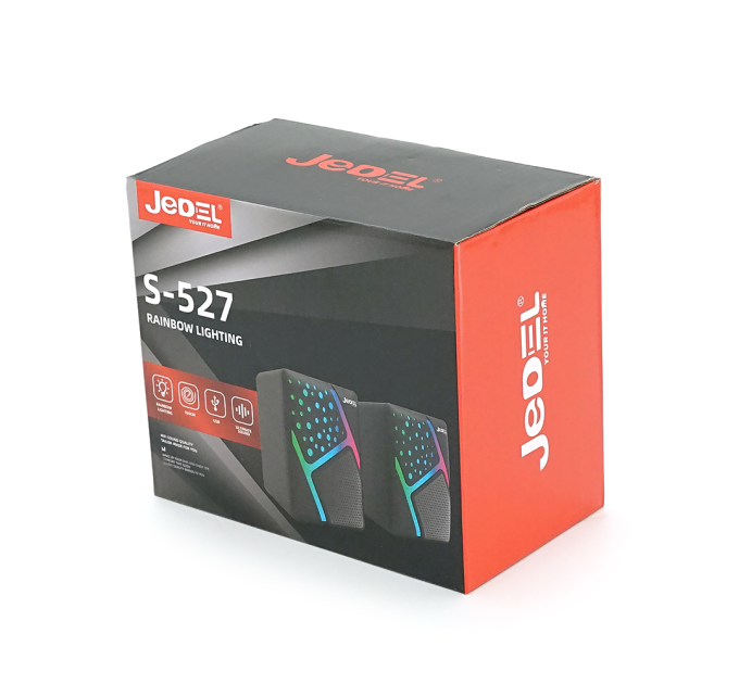 Колонки 2.0 JEDEL S-527 USB+3.5mm, 2x3W, 120Hz-20KHz, з LED підсвічуванням, 65х80х100 мм, Black, BOX