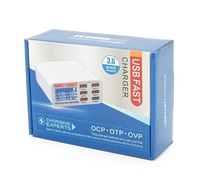 Зарядна станція з цифровою індикацією Schematic FC-36, 6*QC3.-5В 8А, 220V / 40W.155*115*55mm